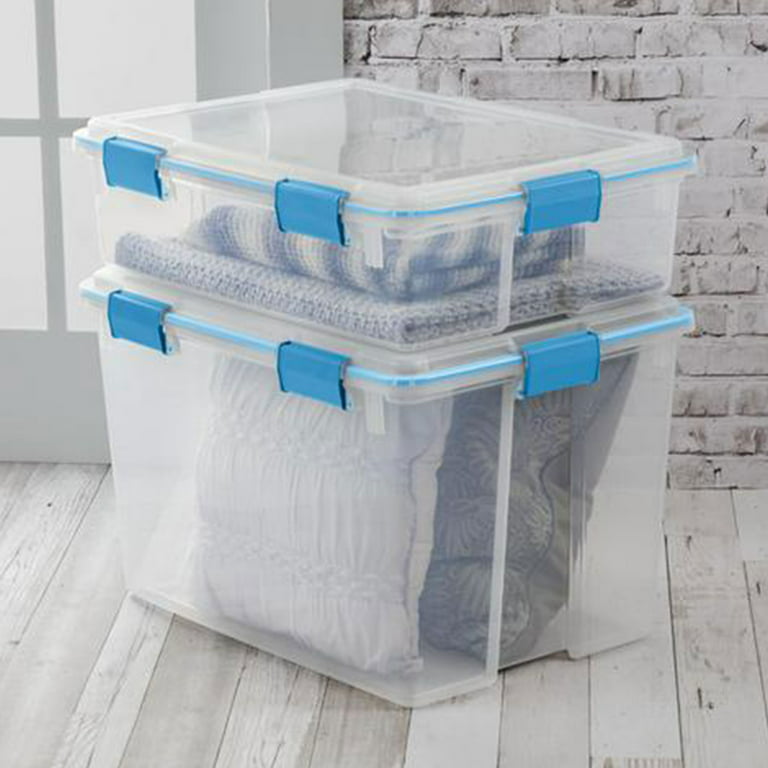 Hefty 8 Gallon Plastic Storage Bin with Latch Lid, Teal and Clear