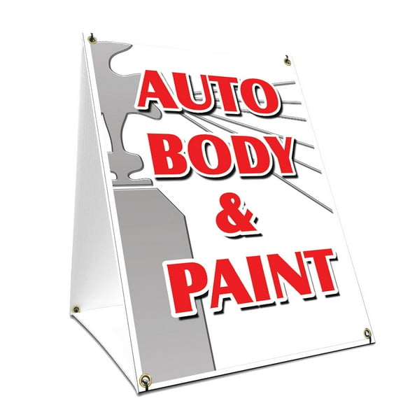 A-frame Sidewalk Auto Body & Paint Sign With Graphics On Each Side | 18" X 24" Print Size