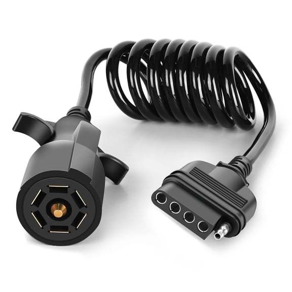Nilight 7 Way to 5 Way Coiled Trailer Extension Wiring Harness 5FT Heavy Duty 7 Pin Round to 5 Pin Flat Jacket Cable Add Reverse Lights Adapter Cord for Tow Hitch Car RV Boat Truck