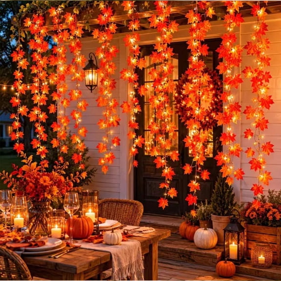 Halloween Sale Clearance!Fall Decorations for Home, Simulated Red Maple Leaf Light Garland For Party Wedding Decoration And Setup Materials For The Thanksgiving