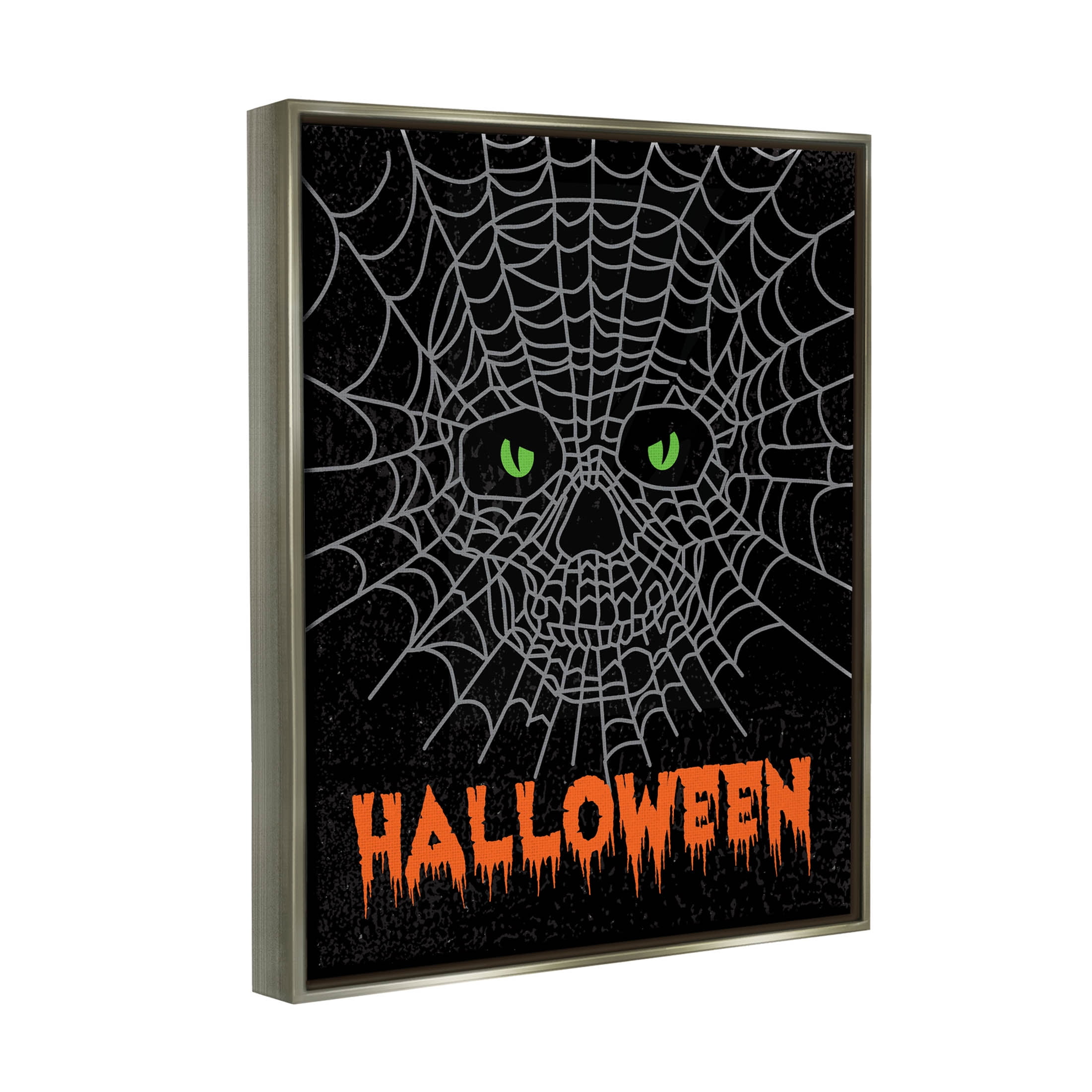 Stupell Industries Spooky Halloween Spider Web Skull Graphic Art Luster Gray Floating Framed Canvas Print Wall Art, Design by Linda Birtel