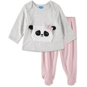 Bon Bebe Girls 0-9 Months Fuzzy Pocket Shirt Pant Set(Grey 0-3 Months)