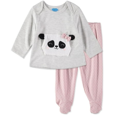 Bon Bebe Girls 0-9 Months Fuzzy Pocket Shirt Pant Set(Grey 0-3 Months)