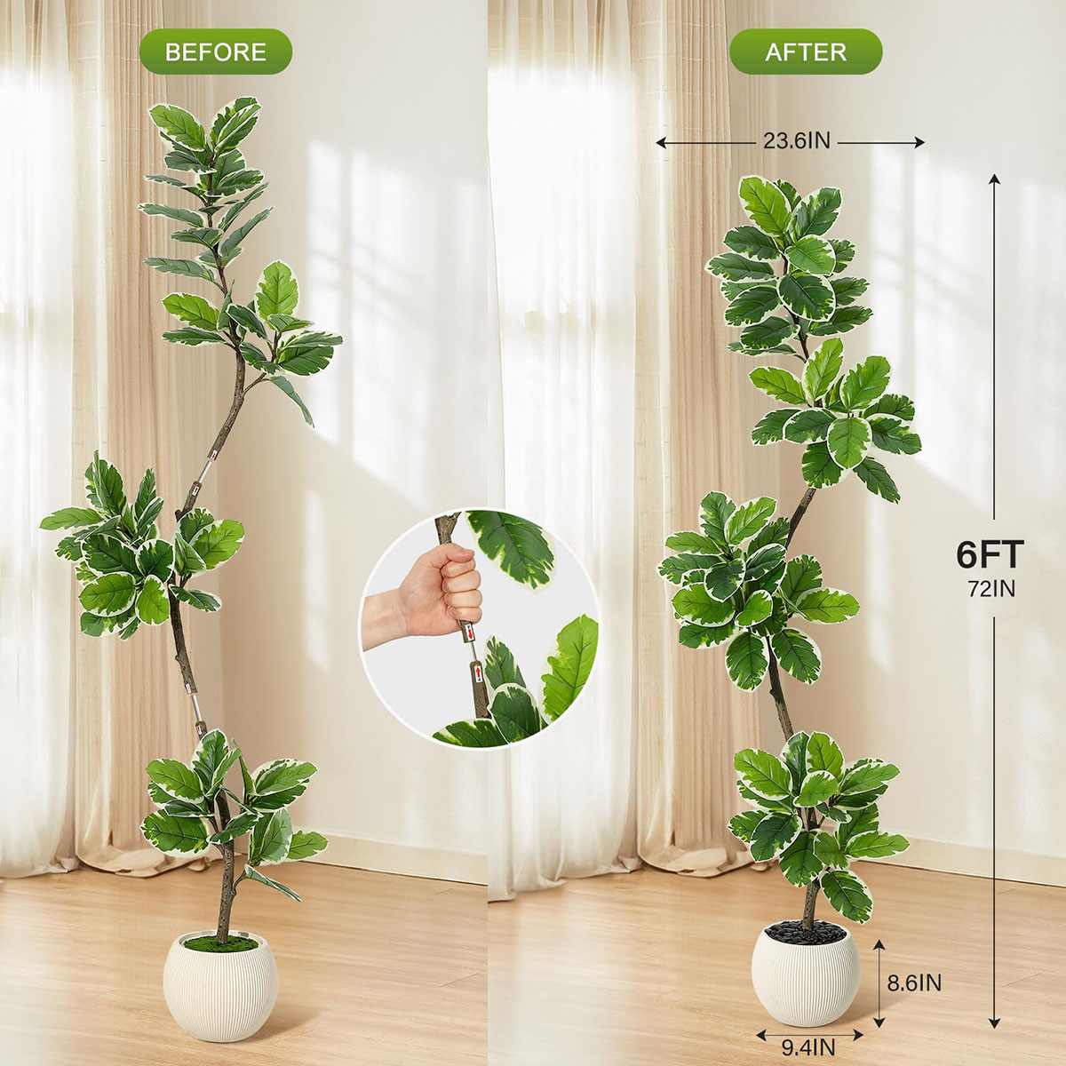 Ataucjin Artificial Fiddle Leaf Fig Tree, 5FT Tall Faux Rubber Tree with Sphere Planter, Tall Artificial Plants with Moss for Home Decor Office Living Room