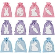 24Pcs 3 Colors Drawstring Gift Bag Easter Storage Pouches Easter Bunny Egg Cloth Bag with Drawstring for Easter Party Gift Candy Egg Wrapping Storage 7x5 Inch