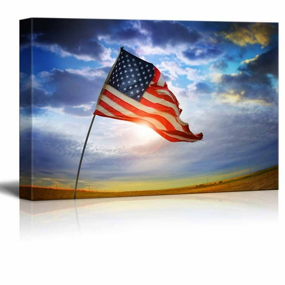 Tattered American Flag Blowing in The Wind Against a Beautiful Cloudscape Patriotic Concept - Canvas Art Wall Art - 16" x 24"