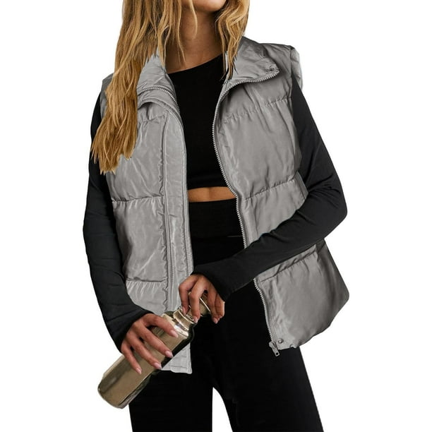 Chaleco acolchado Wancir para mujer, ligero, con cuello alto, sin mangas, cálido, de invierno, con cremallera, acolchado y bolsillos.