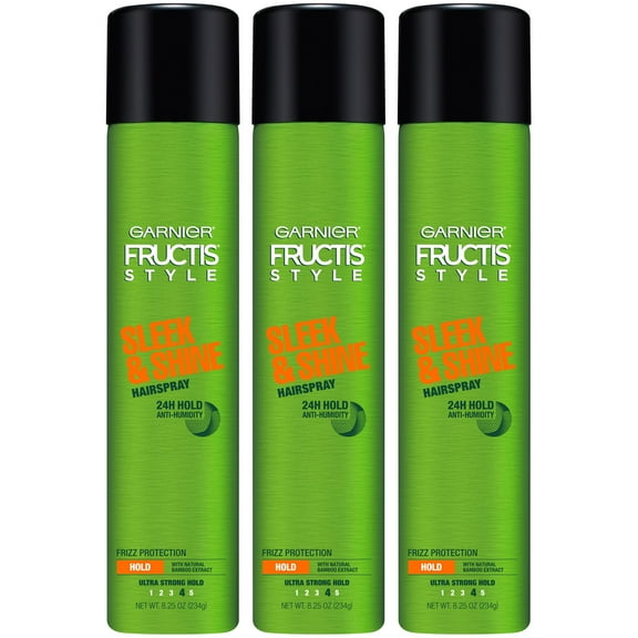 Garnier Fructis Style Sleek And Shine Anti-Humidity Hairspray, Ultra Strong Hold, Frizz Protection 8.25 Oz, 3 Count (Packaging May Vary)