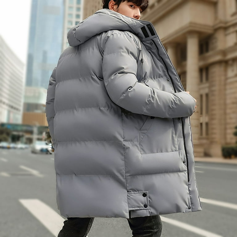 Mens Long Winter Coat Zipped Hooded Puffer Jacket Ankle