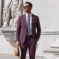 thumbnail image 5 of i·FineLong Men's Burgundy Slim-Fit Suit Set: Business Attire & Wedding Best Man Outfit (All-Season Style, Includes Jacket and Pants), 5 of 6