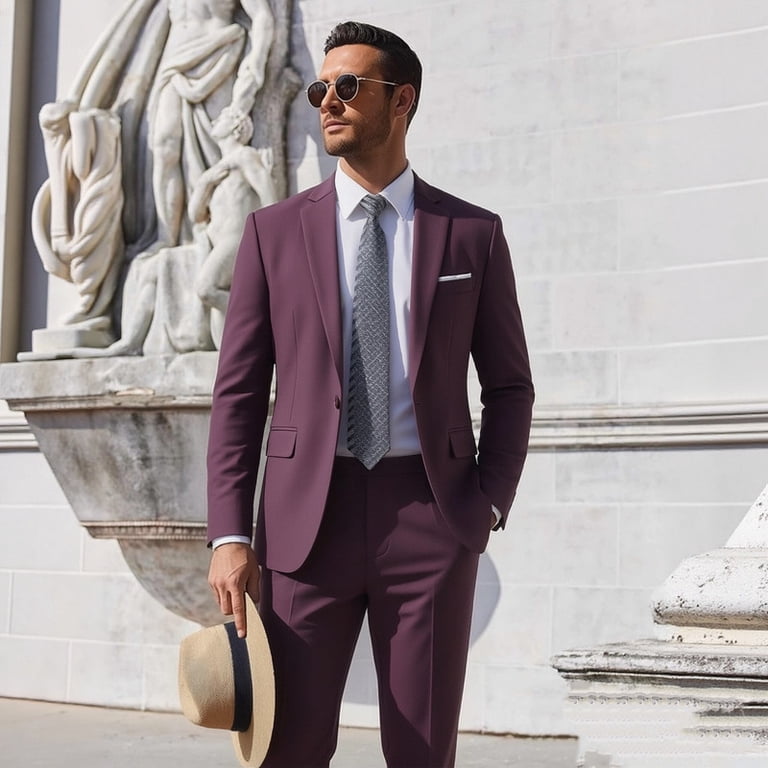mens burgundy dress pants slim fit i·FineLong Slim-Fit Two-Piece Suit for Men: Versatile Jacket & for Business Meetings, Weddings & Parties these pants are skinny W172026MonDay Courtney Love x Nasty Size:W30/30