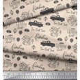 thumbnail image 2 of Soimoi White Cotton Voile Fabric Cartruck & Farmhouse Text Printed Fabric 1 Yard 56 Inch Wide, 2 of 3