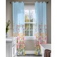 thumbnail image 4 of Pink Flowers Sheer Curtains 84 Inch Length 2 Panels Set for Living Room/Bedroom, Spring Floral Daisy Pastoral Botanical Sky Blue Kitchen Curtains Grommet Curtains Window Treatments 42"x84"x2, 4 of 7