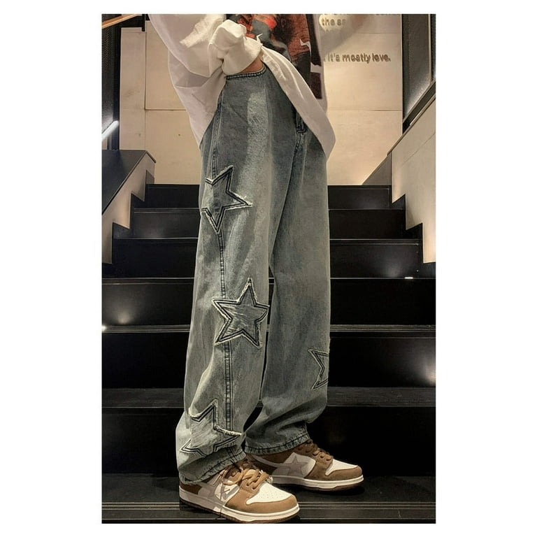 Y2K Men Vintage Blue Streetwear Oversize Star Aesthetic Y2K Men Vintage Blue Streetwear Oversize Star Aesthetic