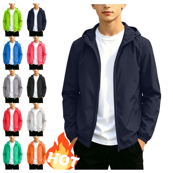 VEKDONE Big Boys Girls Lightweight Windbreaker Kids Hooded Full Zip Jacket Windproof Outdoor Casual School Active Outerwear Navy,12-13Years