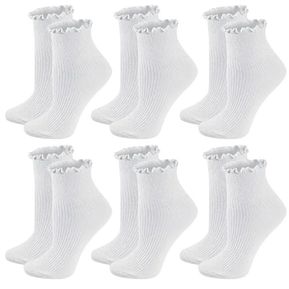 Jamicy Cozy Socks for Women Christmas Gifts Ruffle Turn-Cuff Casual Ankle Socks Breathable Cool Knit Cotton Lettuce Crew Frilly Sock 6 Pack