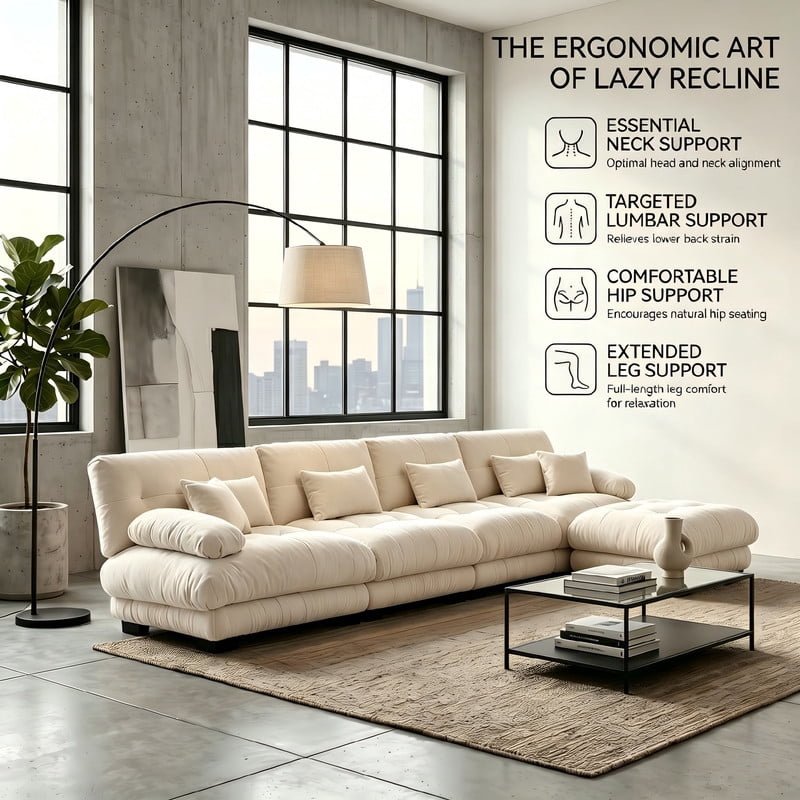ANPPORT Cloud Couch Sleeper Sofa, Chenille Light Coffee 4-Seater Modular Sofa with 1 Ottomans, 4 Lumbar pillows,2 Pillows, Comfy Deep Seat Cloud Sofa, Convertible L-Shaped Floor Couch for Living Room