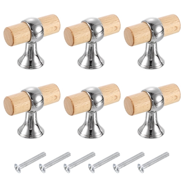 Uxcell 6 Pcs T Bar Tiradores de Cajón de Madera con Agujero Único y Tornillos, Madera Sólida/Negro