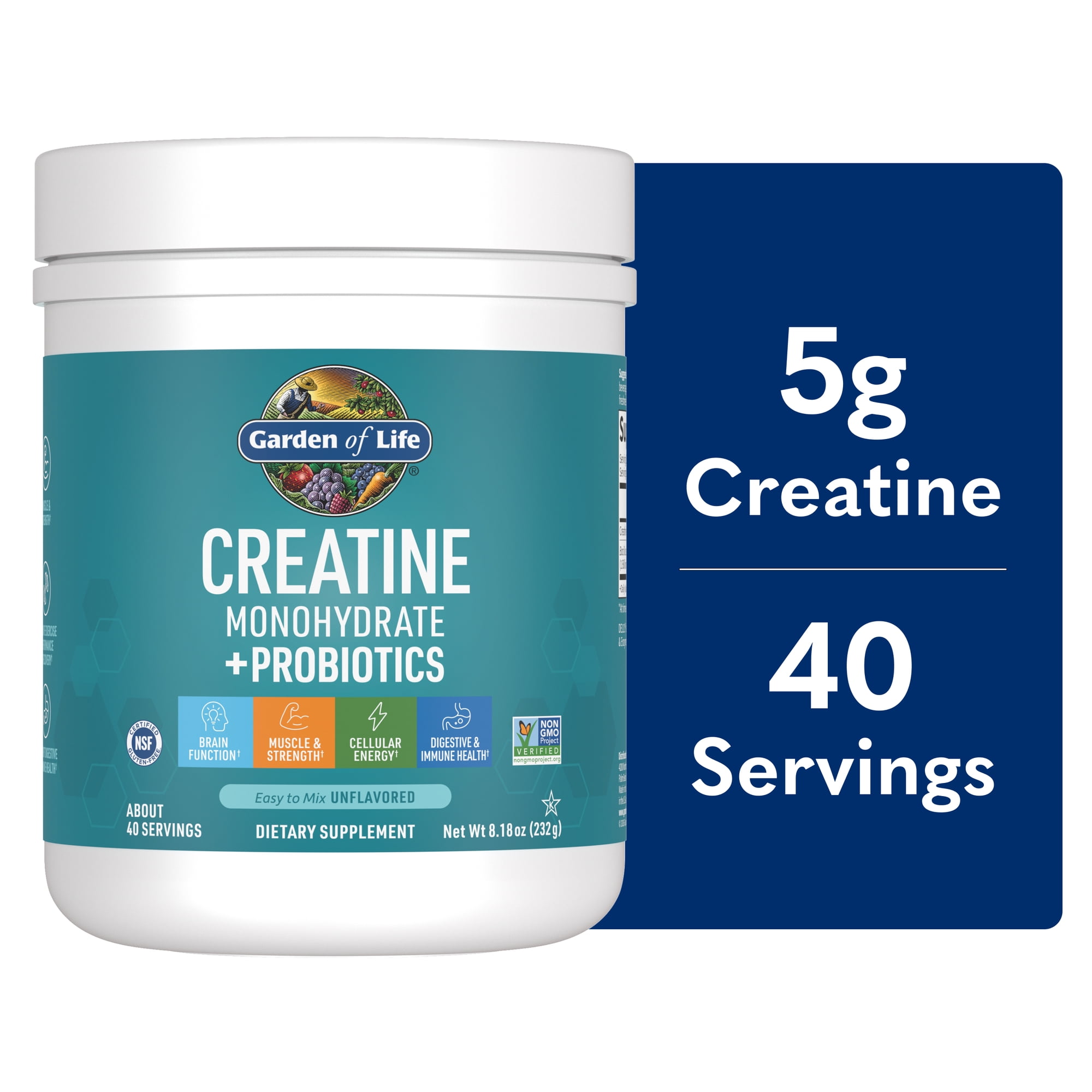 Garden of Life Creatine Monohydrate + Probiotics Non-GMO Gluten-Free Powder 8.1oz