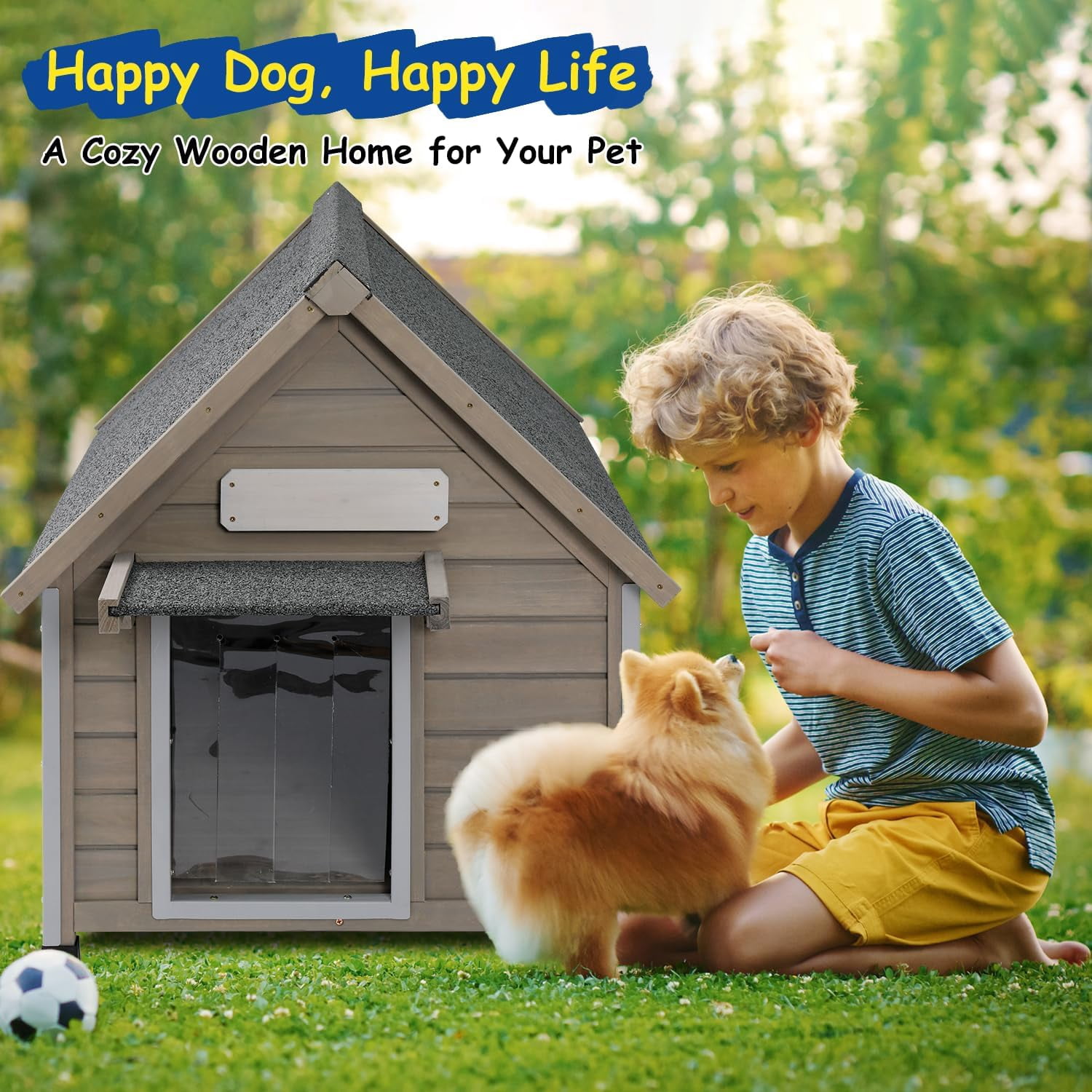 Gowoodhut Outdoor Dog House Waterproof for Medium Sized Dogs , Weatherproof Dog house Indoor Outside Kennel Puppy Shelter