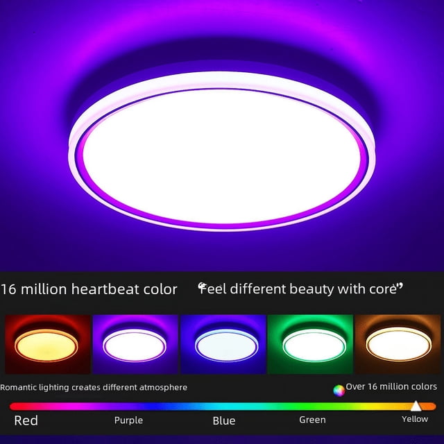 Lámpara de techo inteligente RGB luminosa con control remoto RF para dormitorio, luz de techo LED redonda
