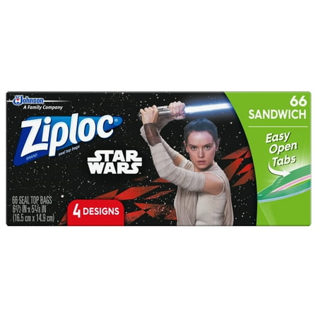 Ziploc Brand Sandwich Bags Featuring 4 Different Star Wars Designs, 66ct