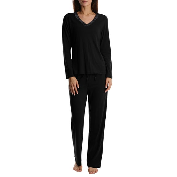 Blis Women's and Women's Plus Sleep Long Sleeve Satin Trim Pajama Pant Set