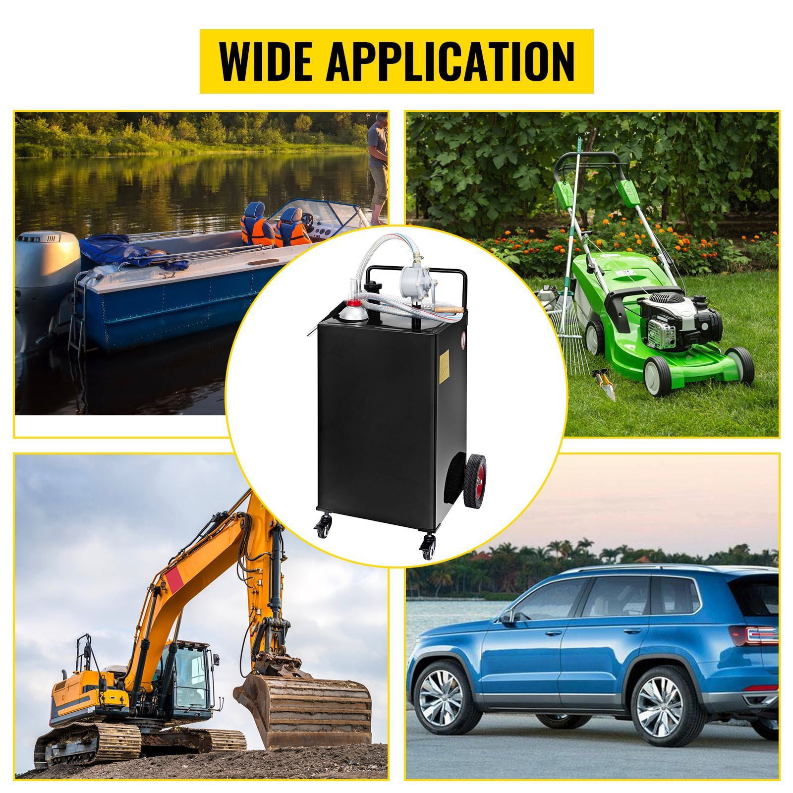 Fuel Caddy, 35 Gallon, Gas Storage Tank on 4 Wheels, with Manual Transfer Pump, Gasoline Diesel Fuel Container for Cars, Lawn Mowers, ATVs, Boats, More, Black