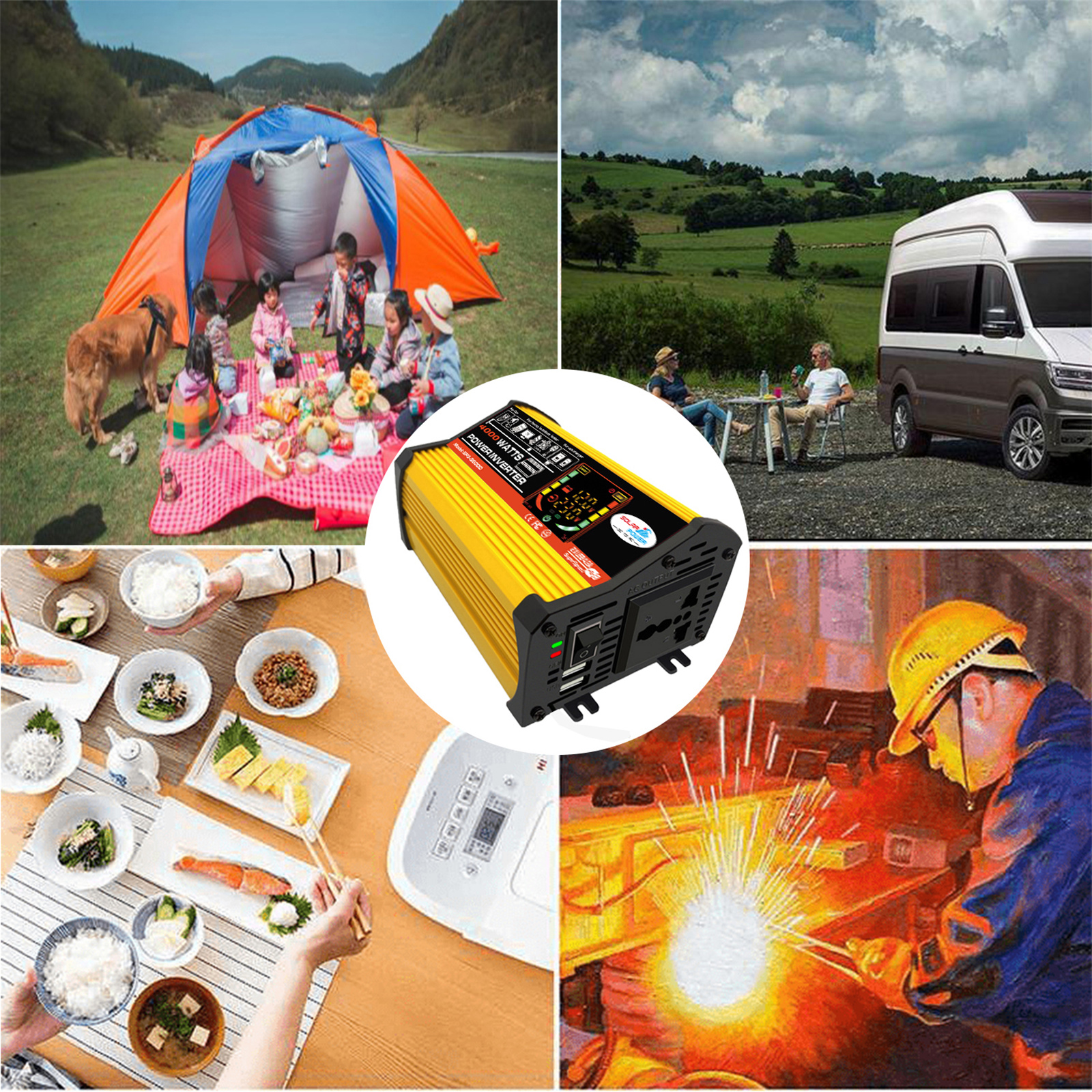 WheelX Portable Car Power Inverter 4000W,DC12V to AC110/220V Transformer, Modified Sinewave Inverter with Dual USB, LED Display