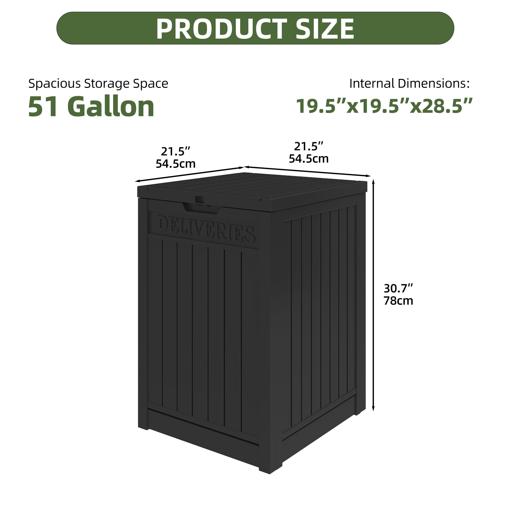 Uforic 51 Gallon Large Outdoor Resin Package Delivery Box, Waterproof Lockable Deck Storage Box for Porch & Curbside, Black