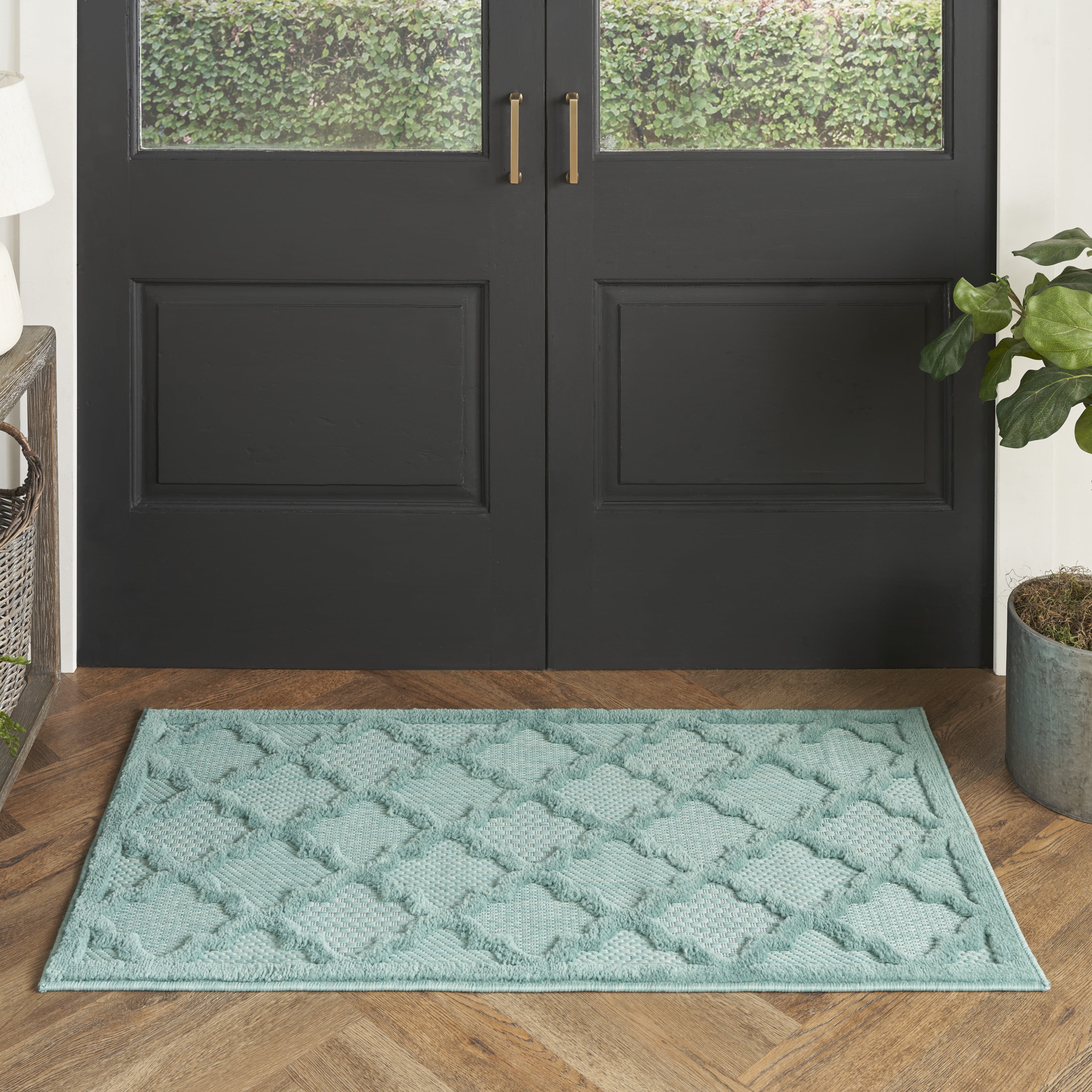 Nourison Easy Care Outdoor Aqua/Teal 2' x 4' Area Rug (2x4) - Walmart.com