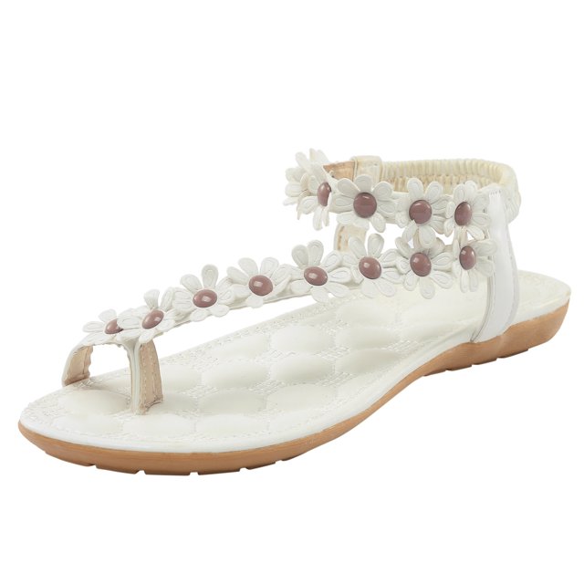 Sandales pour Femmes 2025 Femmes Plates Florales Roma Sandale Compensées pour Femmes Gougounes Sandales Boho Sandales Plates pour Femmes Chaussures Décontractées Sandales en Raphia Femmes Sandales pour Femmes Sandales pour Femmes Sandales