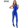 thumbnail image 2 of Lencería Sexy para mujer, Body ajustado de Color sólido brillante, mono con cuello simulado y cremallera trasera, traje de gato leotardo de baile, 2 of 5