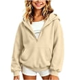 thumbnail image 2 of Girls Half Zip Hoodie Long Sleeve Casual Loose Fit Fashion Kids Hooded Sweatshirt Beige 5-6 Years, 2 of 5