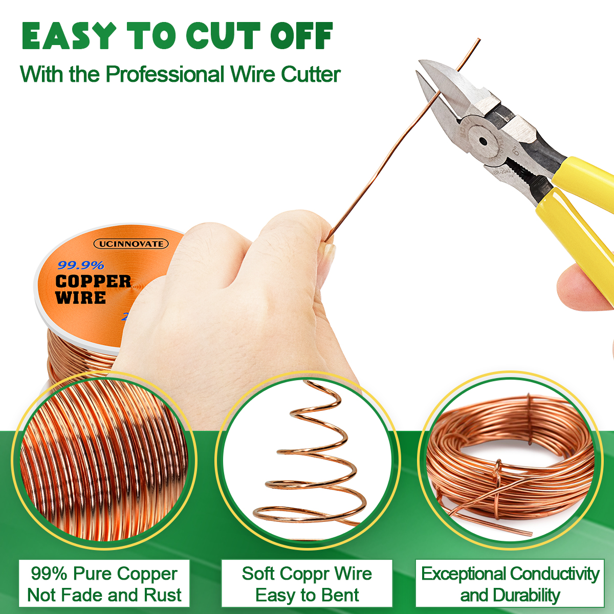 UCINNOVATE 20 Gauge Copper Wire, 20AWG 230FT Soft Pure Copper Wire for Jewelry Making, 0.8mm Diameter Craftwire Jewelry Wire