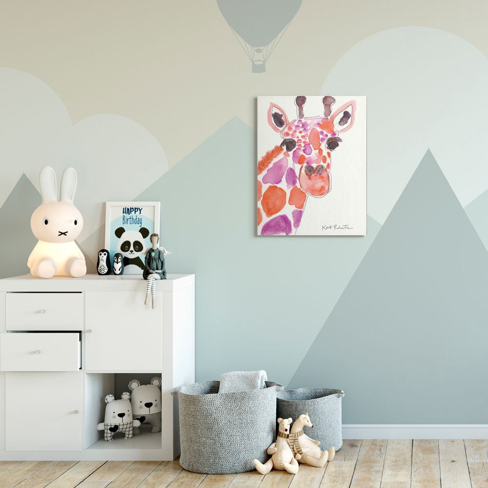 Stupell Industries Kid's Giraffe Zoo Animal Red Purple Watercolor Canvas Wall Art Design by Kait Roberts, 24" x 30"