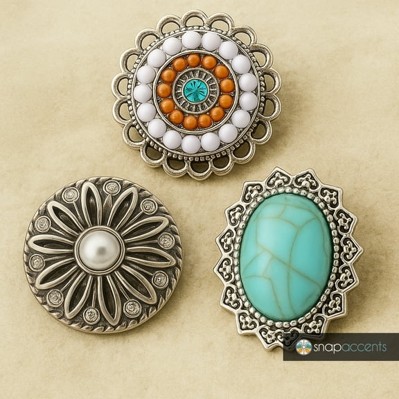 Snap Jewelry 3 Snap Set - Vintage 18MM Ginger Charm Buttons, Fits Snap Bracelets, Necklaces