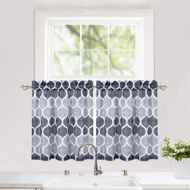 Glowsol Grey Tier Curtains For Kitchen Lattice Pattern Short Bathroom Window Curtain Trellis Design Half Cafe 28 X 24 Gray Silver Set Of 2 Com Glowsol Grey Tier Curtains For Kitchen, Cafe Curtains For Bathroom Window