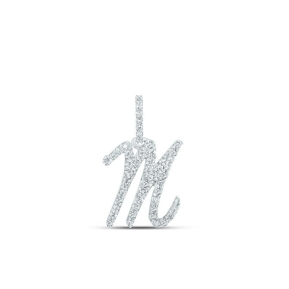 10kt White Gold Womens Round Diamond M Initial Letter Pendant 1/5 Cttw