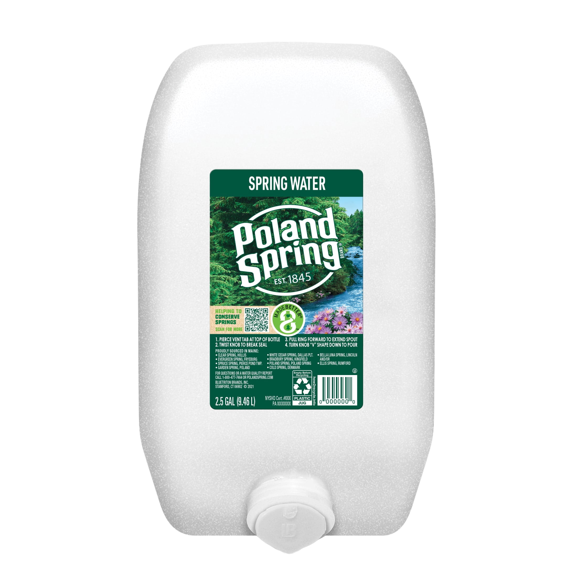 (6 pack) Poland Spring Maine Spring Water, 2.5 gal, Single Plastic Jug