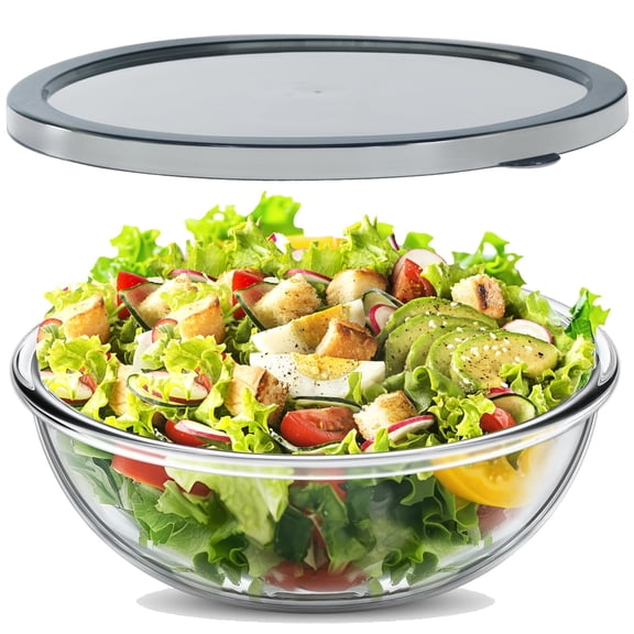 EWAFILU 6.2QT Large Glass Mixing Bowl with Lid, Clear Glass Salad Cooking Bowls for Sourdough, Salad and Storage Prepping and Baking Food Storage Set