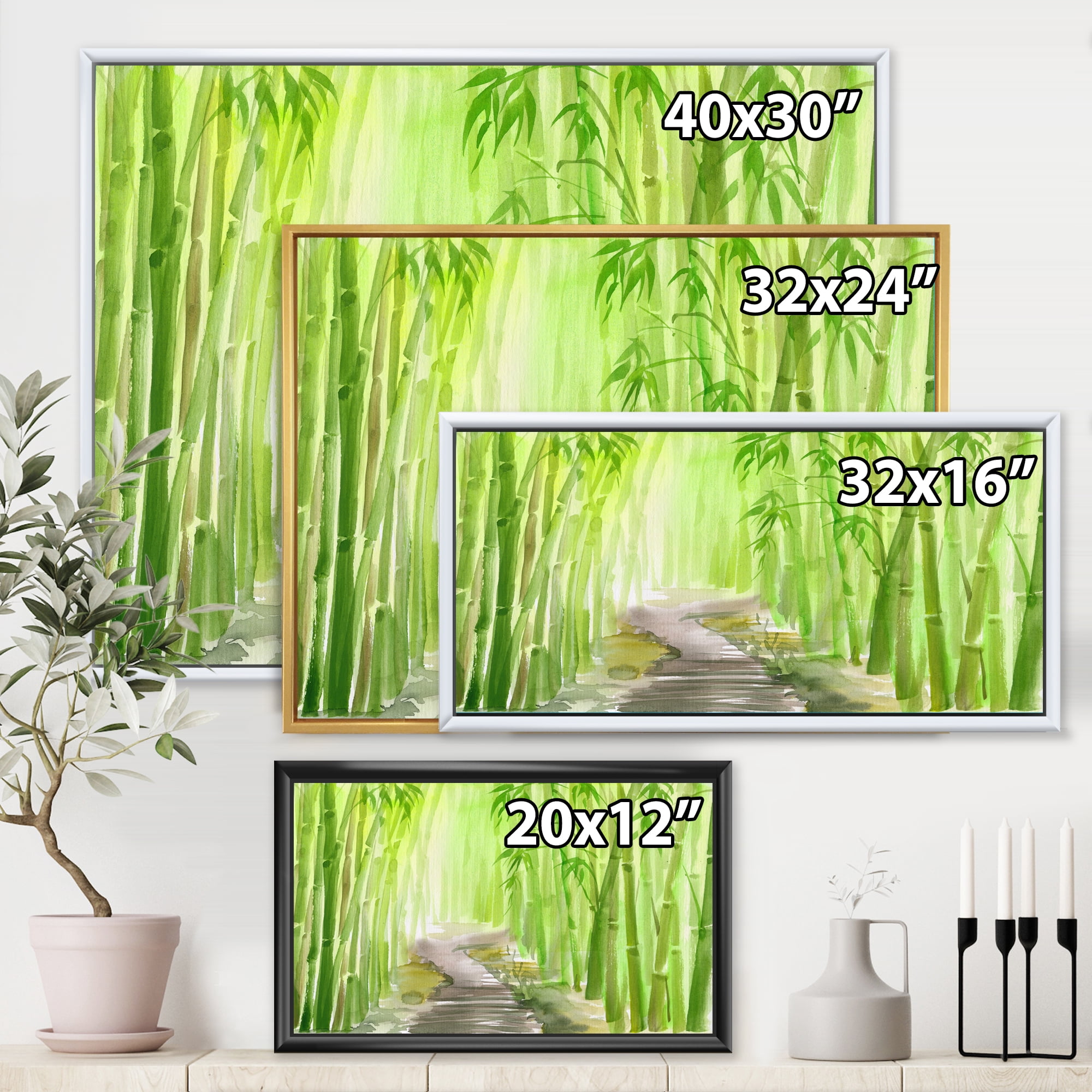 Designart 'Path in Green Bamboo Forest' Traditional Framed Canvas Wall Art Print
