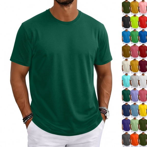 Men's Short Sleeve T-Shirts Classic Basic Tees Casual Crewneck Pullover Tops Dark Green M