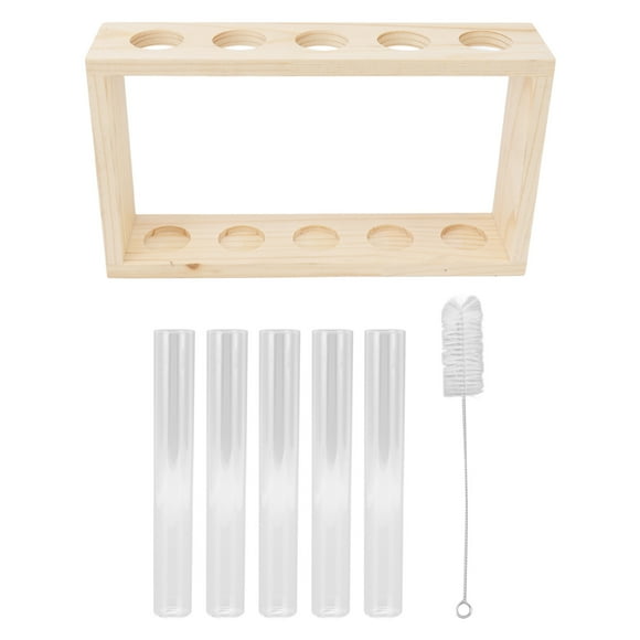 Station De Propagation De Jardinière En Verre, Tube à Essai En Verre Pour Plantes, Terrarium, Eau, Croissance De Plantes, Terrarium, Fleurs, Bourgeon, Vase Avec Support En Bois Et Brosse (Bois)
