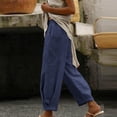 thumbnail image 5 of Yuanlook Ladies High Waist Linen Cotton Jogger Pants, Adjustable Drawstring Waist Functional Side Pockets Cuffed Cropped Loose Resort Trousers S-XXXL, 5 of 9