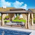 thumbnail image 2 of HOTEEL 10x15 Hardtop Gazebo with Metal Roof & Drainage System, Heavy Duty Galvanized Steel Gazebo with Reinforced Aluminum Frame, Privacy Curtains and Netting, for All-Weather, Brown, 2 of 7