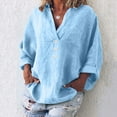 thumbnail image 2 of HAiming Women Cotton Linen Shirts Oversized Long Sleeve V Neck Summer Tops Trendy Loose Casual Blouses Clothing, 2 of 7