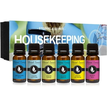 Housekeeping - Gift Set of 6 Premium Fragrance Oils - Clean Cotton, Lemon Blossom, Lemon Grass, Sweet Pea, Ocean Breeze and Mountain Rain - 10ML