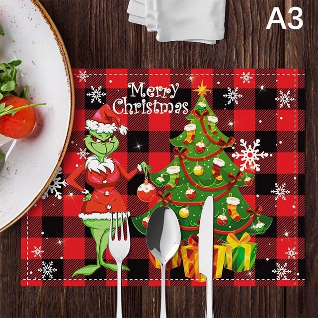 PENGXIANG 4pcs/set Set de Table de Noël Ensemble Rouge Plaid Modèle Sets de Table Cuisine Santa Claus