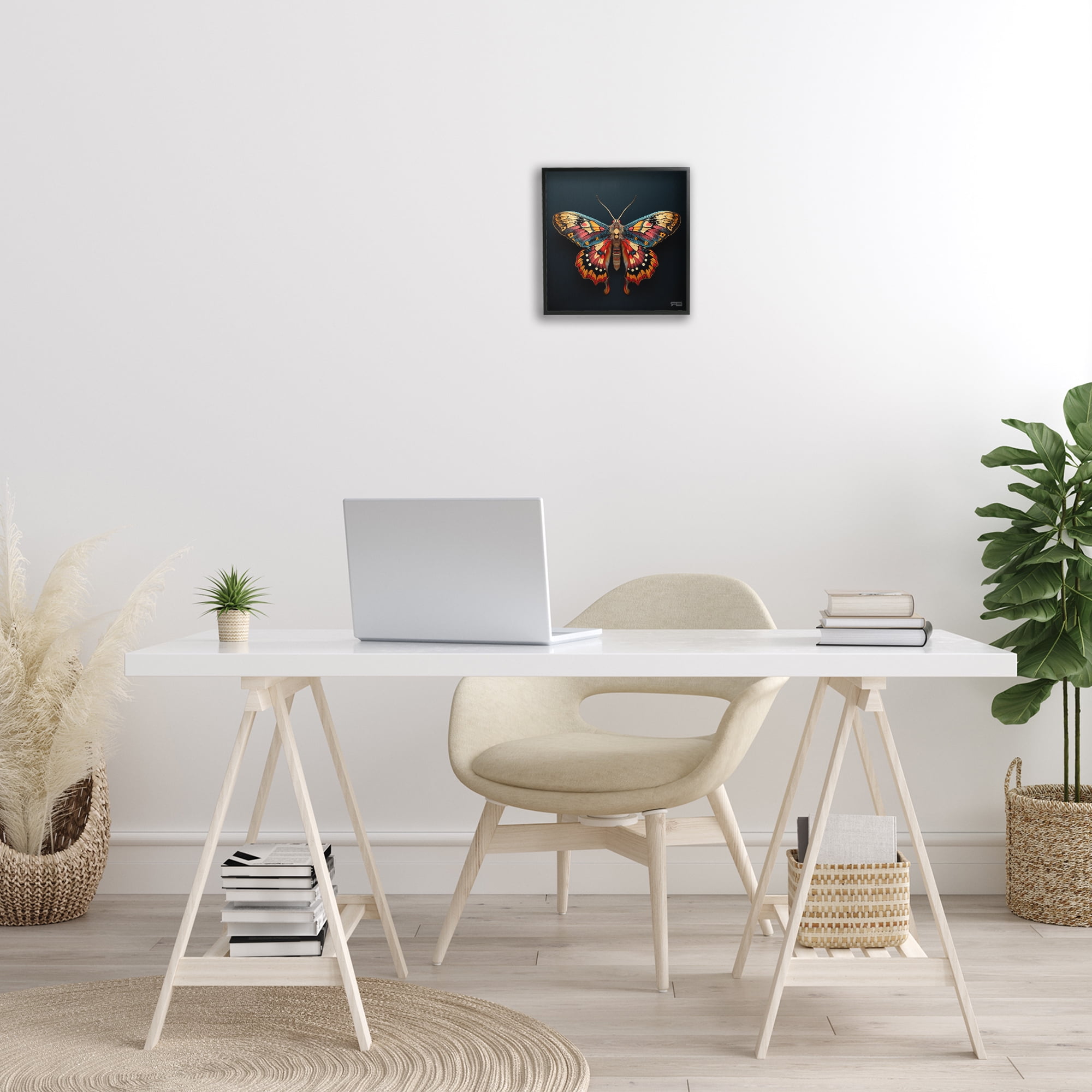 Stupell Industries Vivid Patterned Moth Animals & Insects Painting Black Framed Art Print Wall Art, 12 x 12